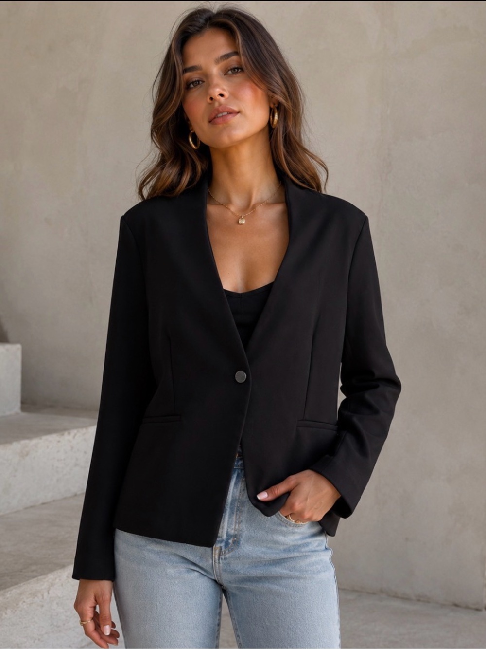 NWT Covington Black Collarless V-Neck Blazer